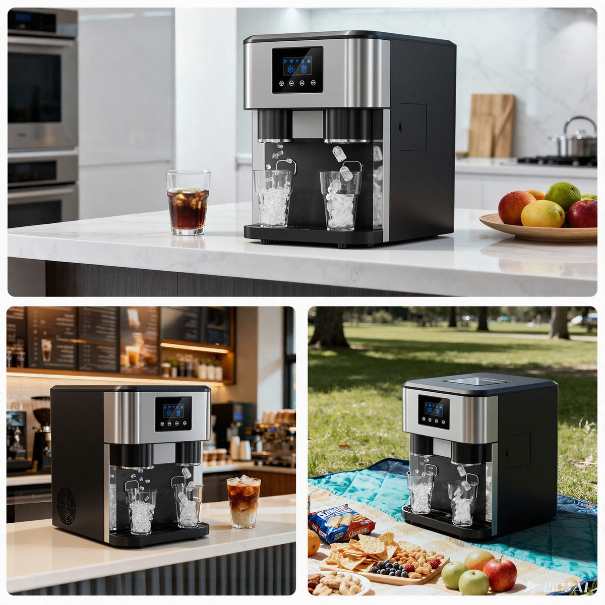 Ecojoy 3 in 1 Water Dispenser with Ice Maker Countertop, Bullet Ice, Crushed Ice, Water Cooler, 33Lbs/24H, 12 Ice Cube/6Min, Self-cleaning, 4Lbs Ice Storage, Home, Kitchen, Party, RV
