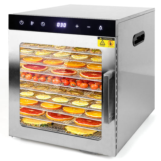 10 Trays Food Dehydrator Machine, 800W Commercial Stainless Steel Dehydrator for Jerky Fruits & Vegetables with Digital Timer Temperature Control LED Display, Great to Preserve Food