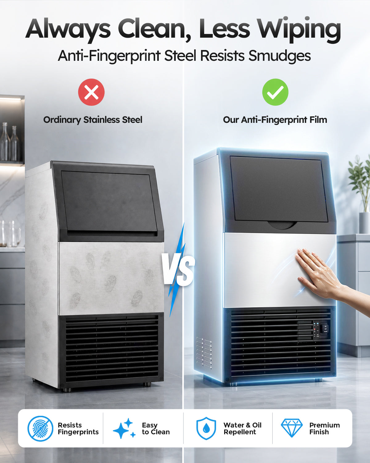 Ecojoy Commercial Ice Maker Machine, 100 lbs/24h with 33 lbs Storage, Built-in/Freestanding/Under Counter, 36 Cubes per Cycle, Stainless Steel Ice Maker with LED Display & Self-Cleaning for Home