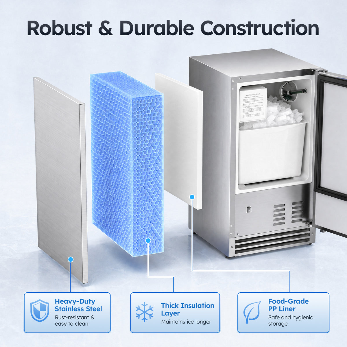 Ecojoy Under Counter Ice Maker Machine, 25 Lbs/24H Crescent Ice Machine No Drain Required, 22 Lbs Ice Storage, Built-in or Freestanding Ice Machine, Full Stainless Steel Ice Maker for Home Kitchen
