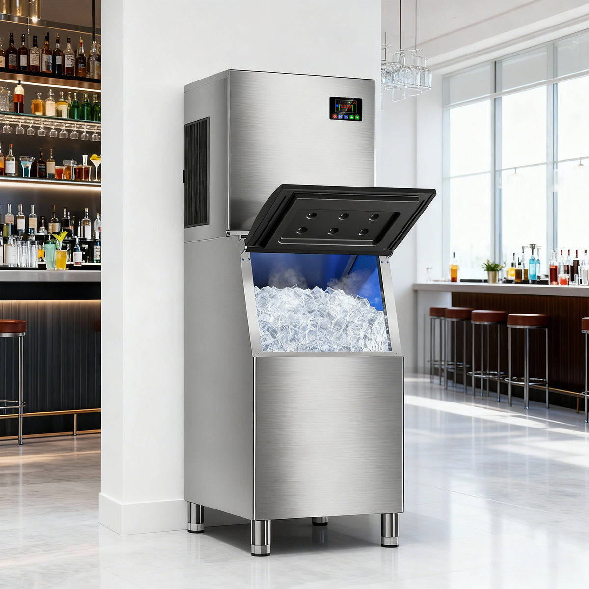 Ecojoy 550 lbs/24H Commercial Ice Maker Machine with 400 lbs Storage Bin, Self-Cleaning Mode, Built-In Water Filter, 30-Level Ice Thickness Control for Restaurant, Bar, Hotel and Industrial Use