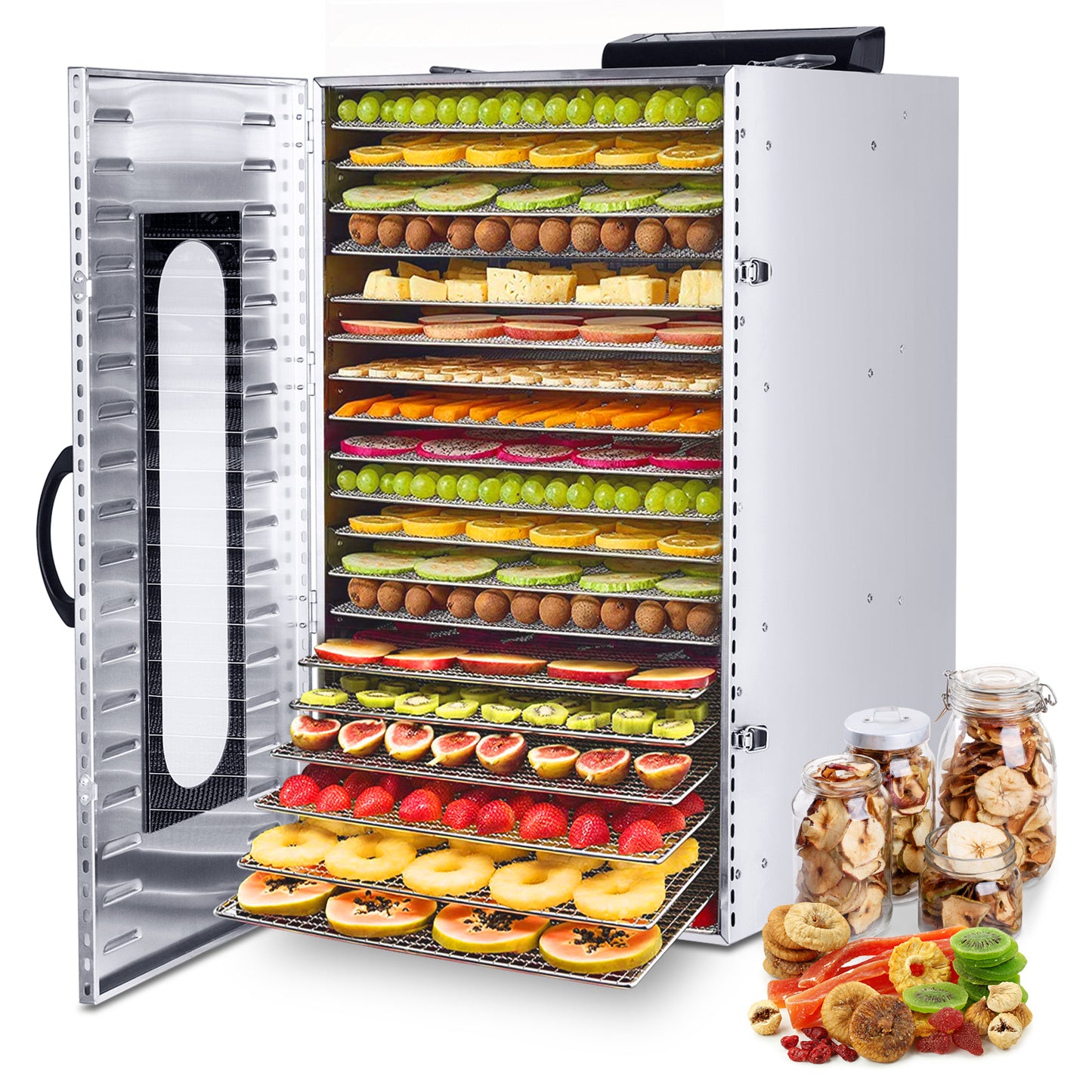 Stainless Steel Food Dehydrator Machine, 20 Tray Food Dryer Machine for Jerky Fruits & Vegetables with Commercial 1500W and Digital Control