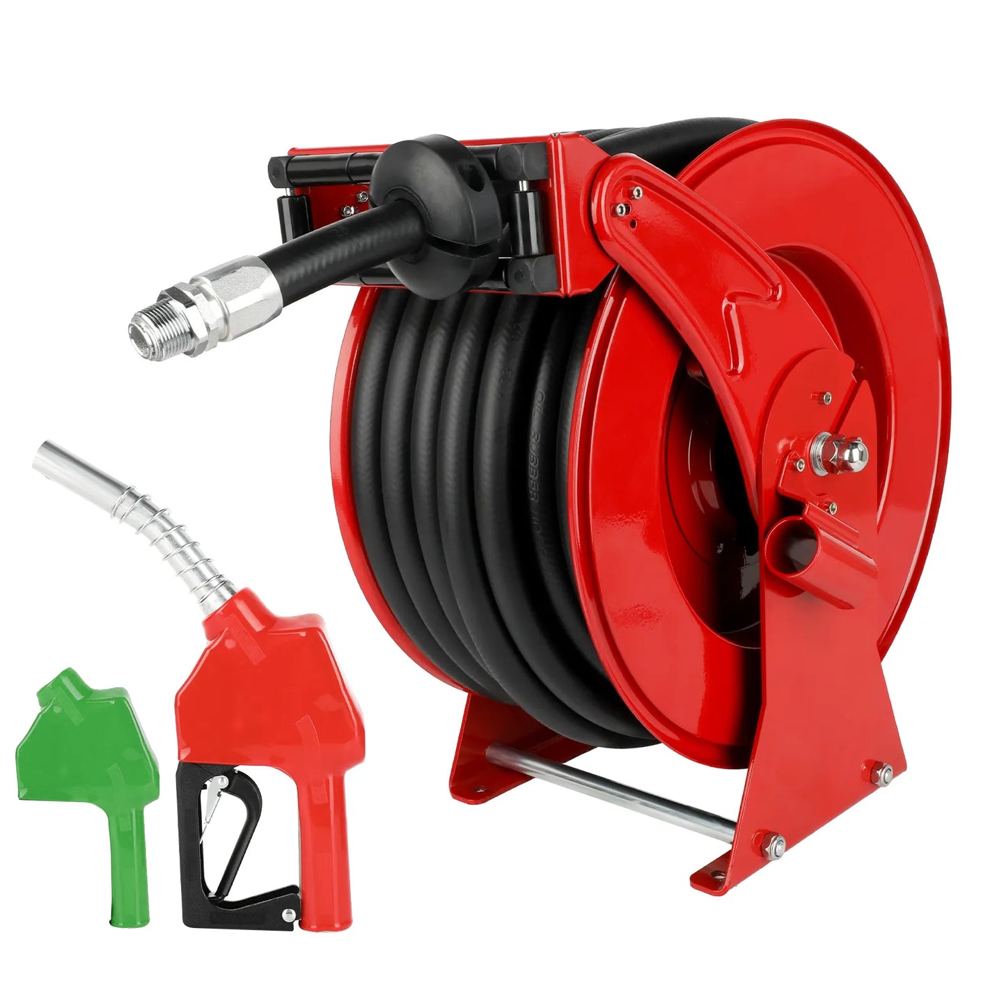 Retractable Fuel Hose Reel with Refueling Nozzle, 3/4" x 66ft Spring Driven Diesel Hose Reel 300 PSI Industrial Auto Swivel Heavy Duty Steel Construction Reel for Ship Vehicle Tank Truck