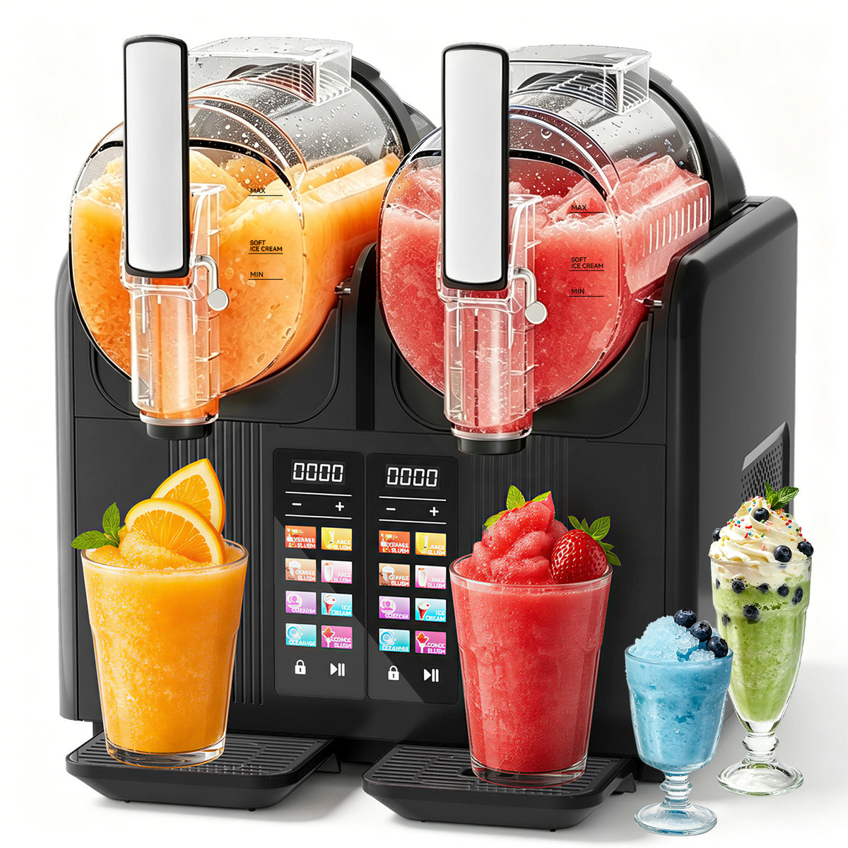 Ecojoy Slushie Machine for Home No Ice Needed, Large Capacity Frozen Drink Maker with LED Display & 8 Pre-Set Programs, Quiet Compressor Slushy Machine