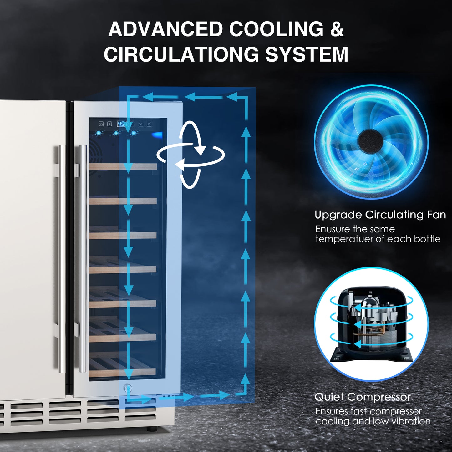 Dual Zone Wine Cooler Beverage Refrigerator, 24 inch Wine Coolers Fridge Side by Side Refrigerator Glass Fridge with Safety Locks for 20 Bottles and 57 Cans