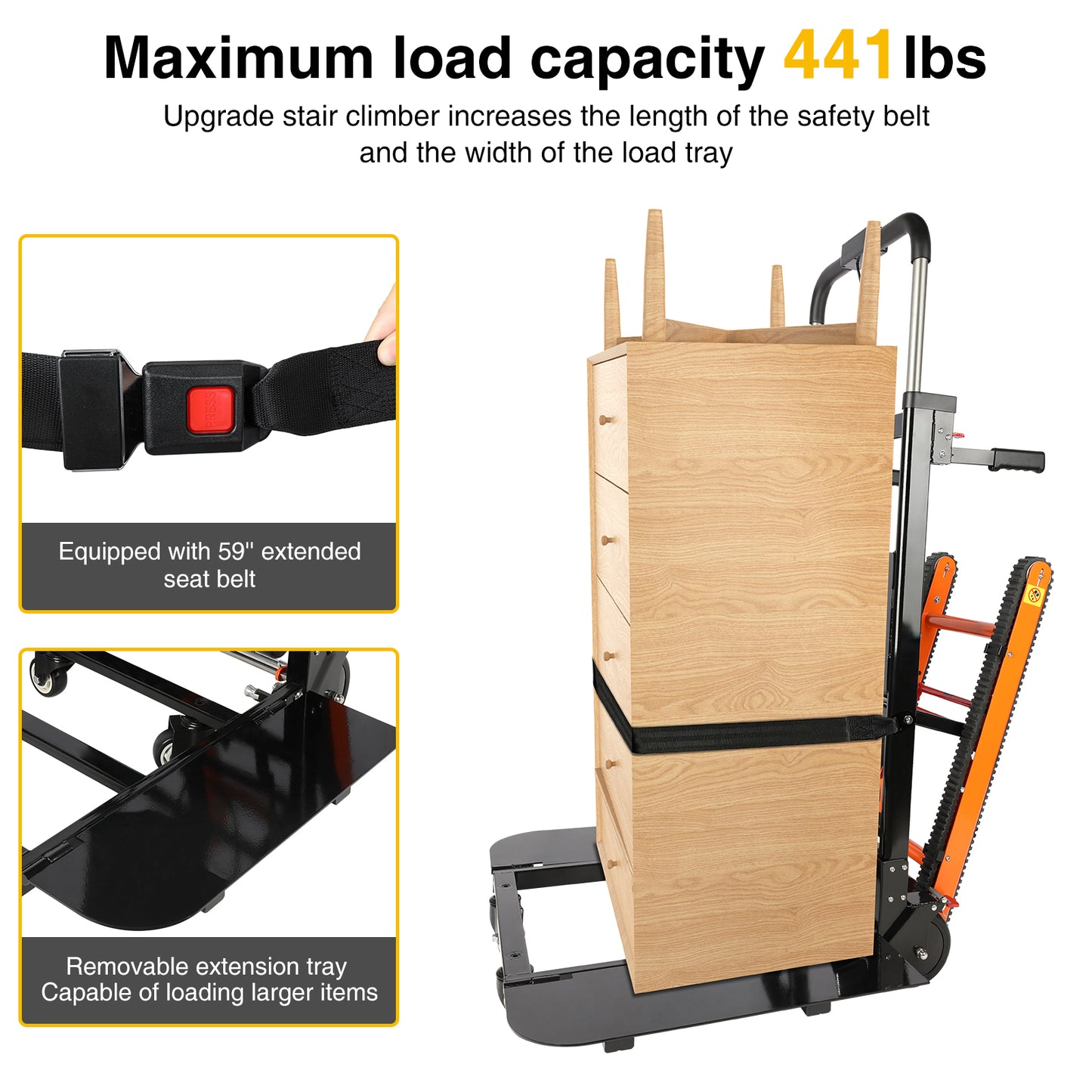 Electric Stair Climbing Hand Trucks, Dolly Cart 440lbs Max Load 120W Power Heavy Duty Folding Stair Climber Moving Cart with Motor Battery for Family Warehouse Logistics