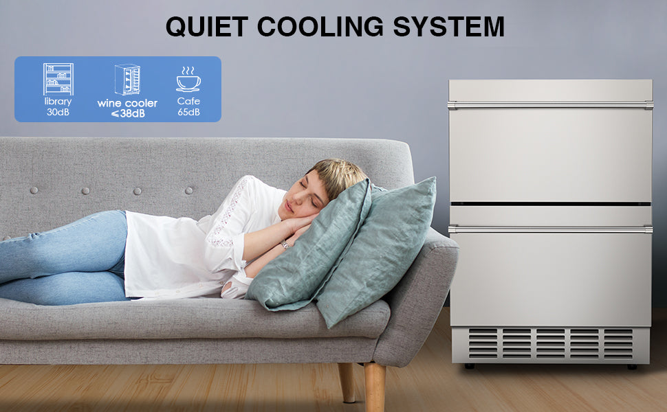 24" Under Counter Refrigerator, Indoor and Outdoor Double Drawer Fridge, Digital Display for Home and Commercial Use, 5.12cu.ft