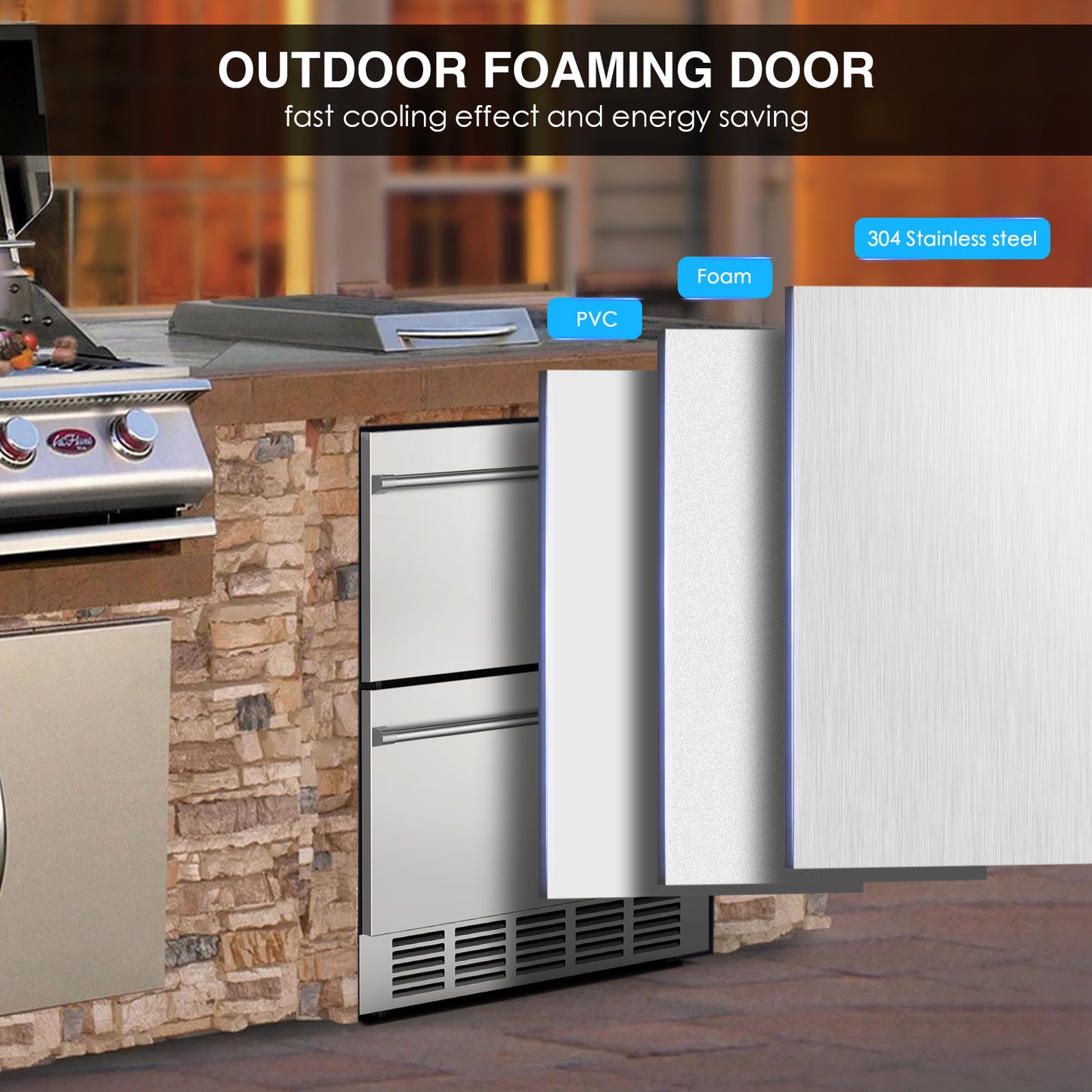 24" Under Counter Refrigerator, Indoor and Outdoor Double Drawer Fridge, Digital Display for Home and Commercial Use, 5.12cu.ft