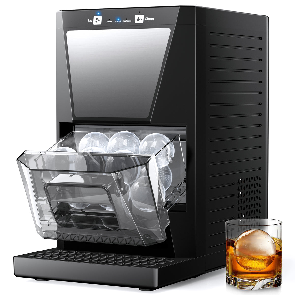 Ecojoy Ball Ice Maker Machine with Self-Cleaning Function - Makes Crystal Clear Ice Balls for Whiskey & Cocktails