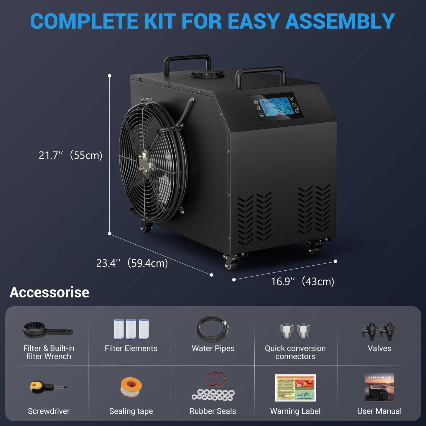 Ecojoy 1HP Fast Cooling Cold Plunge Water Chiller (Ice Bath & Hot Tub) with Smart App for axolotl,Hydroponic System,Ice Bath