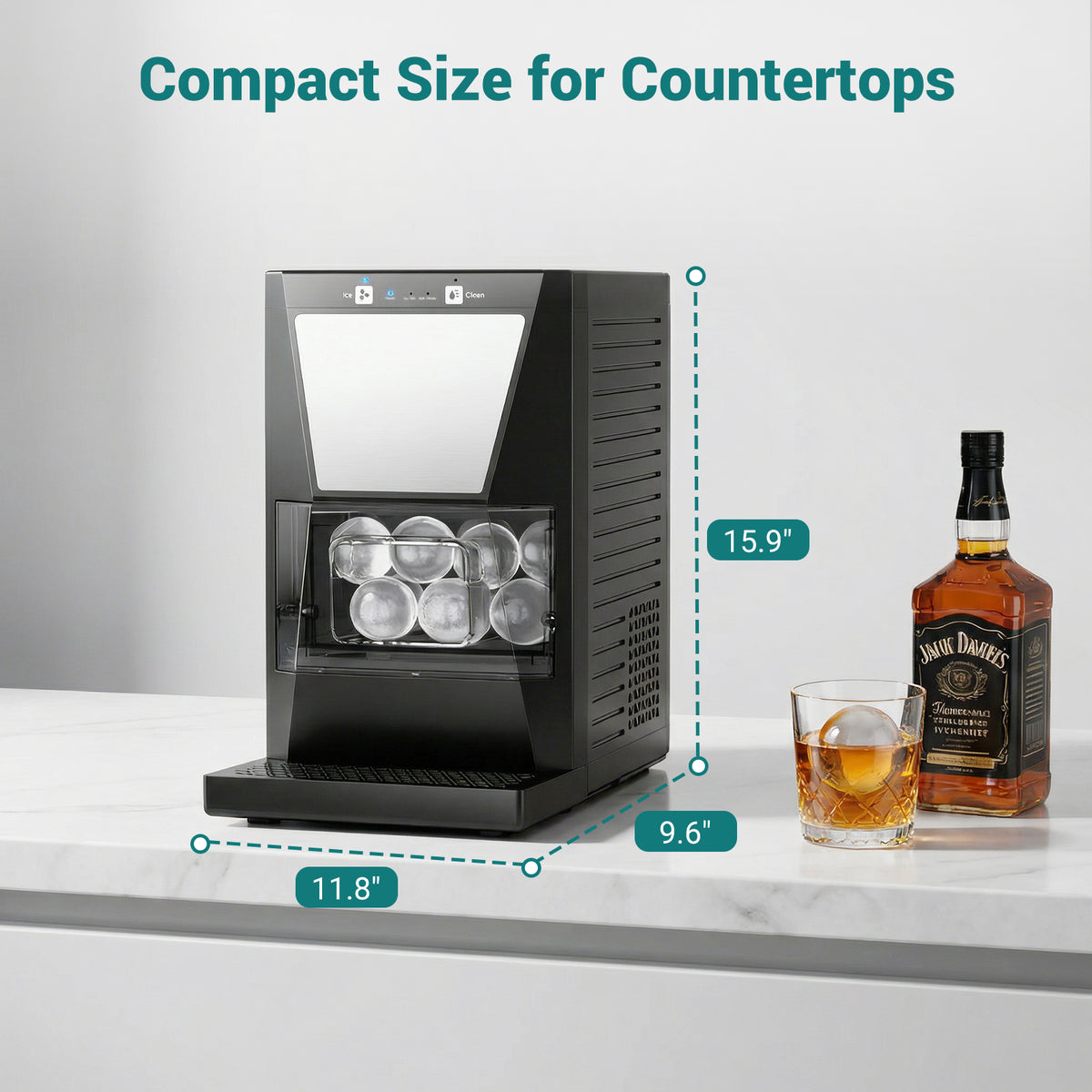 Ecojoy Ice Ball Maker, 2-Inch Clear Sphere Ice Maker, 100 PCS/Day Automatic Cleaning, Slow Melting Ice, Double Insulation, Countertop Design, Whiskey & Cocktails