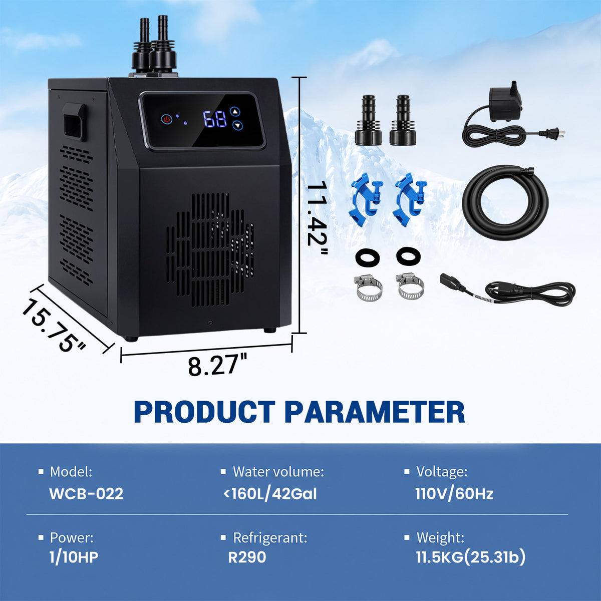 Ecojoy Aquarium Chiller 42 Gal, 1/10 HP Fish Tank Water Chiller Machine Hydroponic Cooling System with Effective Refrigeration Compressor and Upgraded LED display, for Axolotl Jellyfish