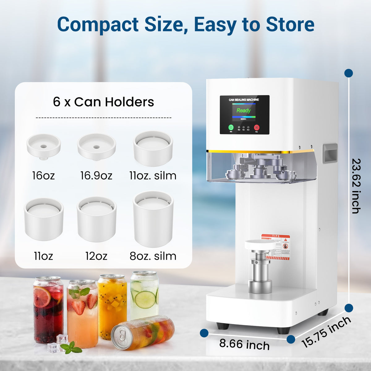 Ecojoy Commercial Can Sealer Machine for Drinks, Automatic Beverage Can Sealing Machine with 360° Seam Technology & Auto Lift System, Heavy-Duty Soda Sealer for Aluminum & Plastic Cans, White