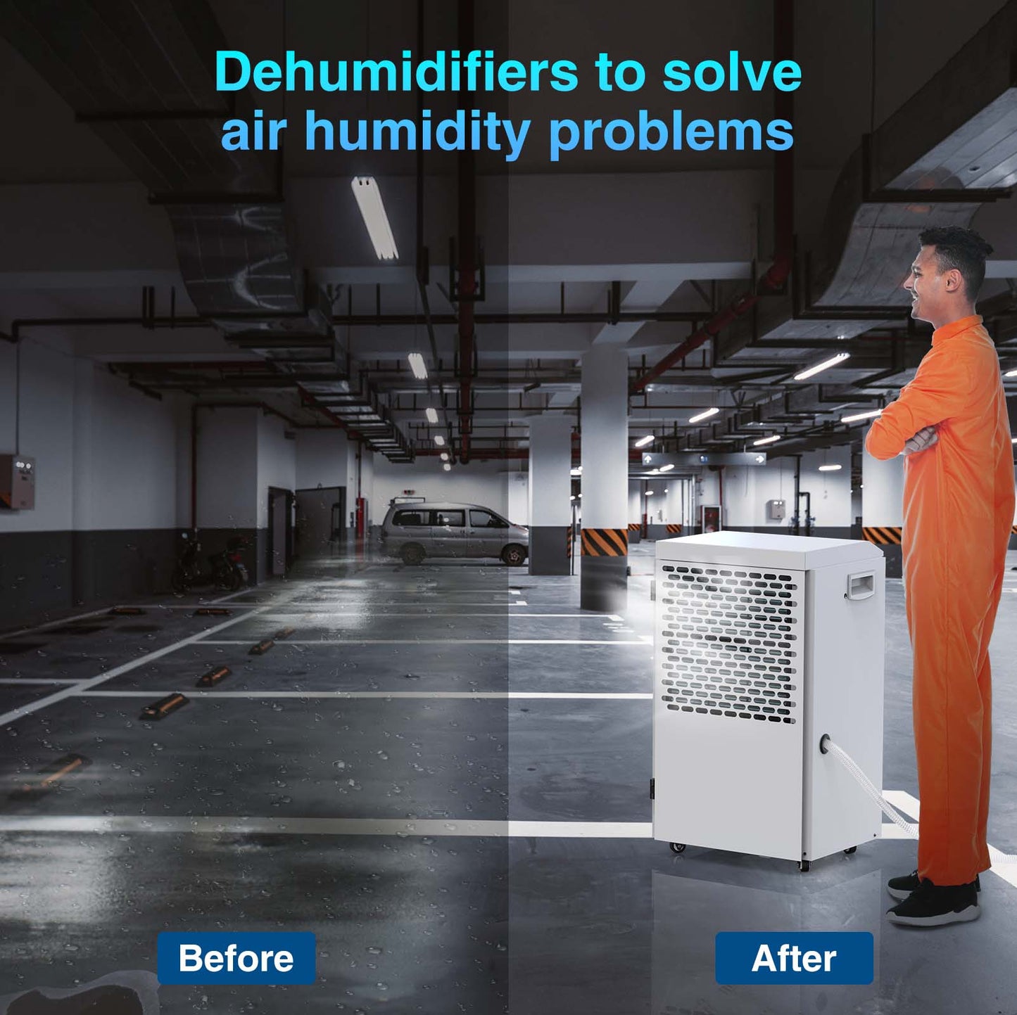 180 Pints Commercial Dehumidifier w/ Pump & Drain Hose For Basements 2,300 Sq Ft
