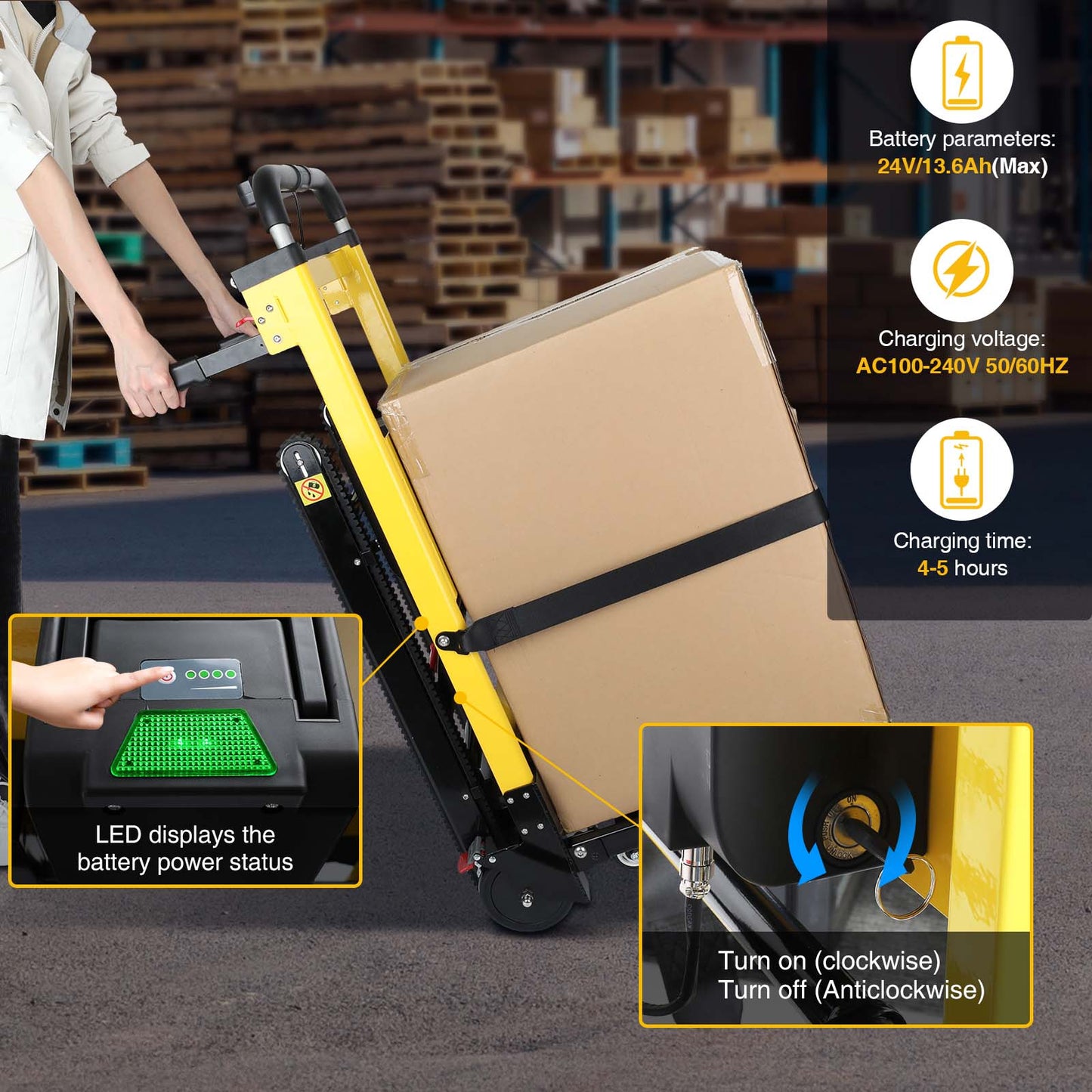 Electric Stair Climbing Hand Truck Folding Warehouse Dolly Cart Max 353lbs Load