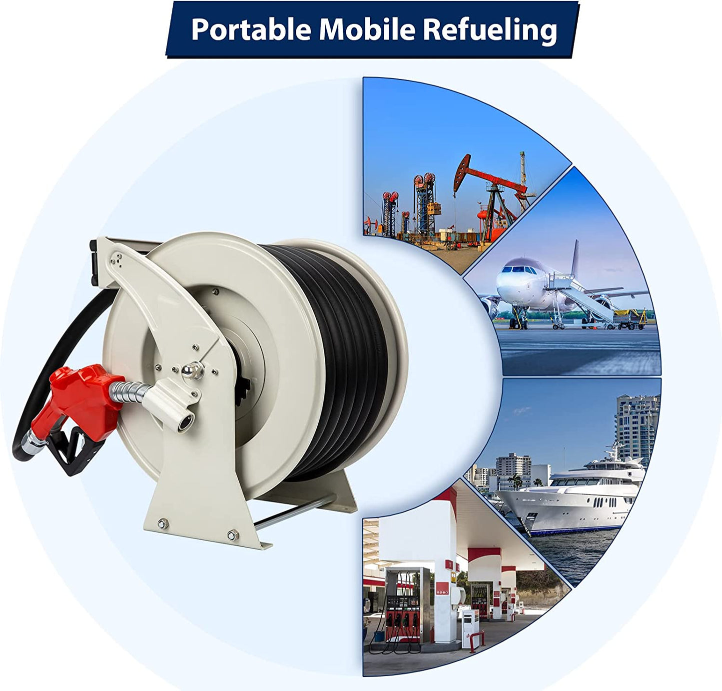 Fuel Hose Reel Retractable 1" x 50' Diesel Hose Reel w/ Automatic Refueling Gun