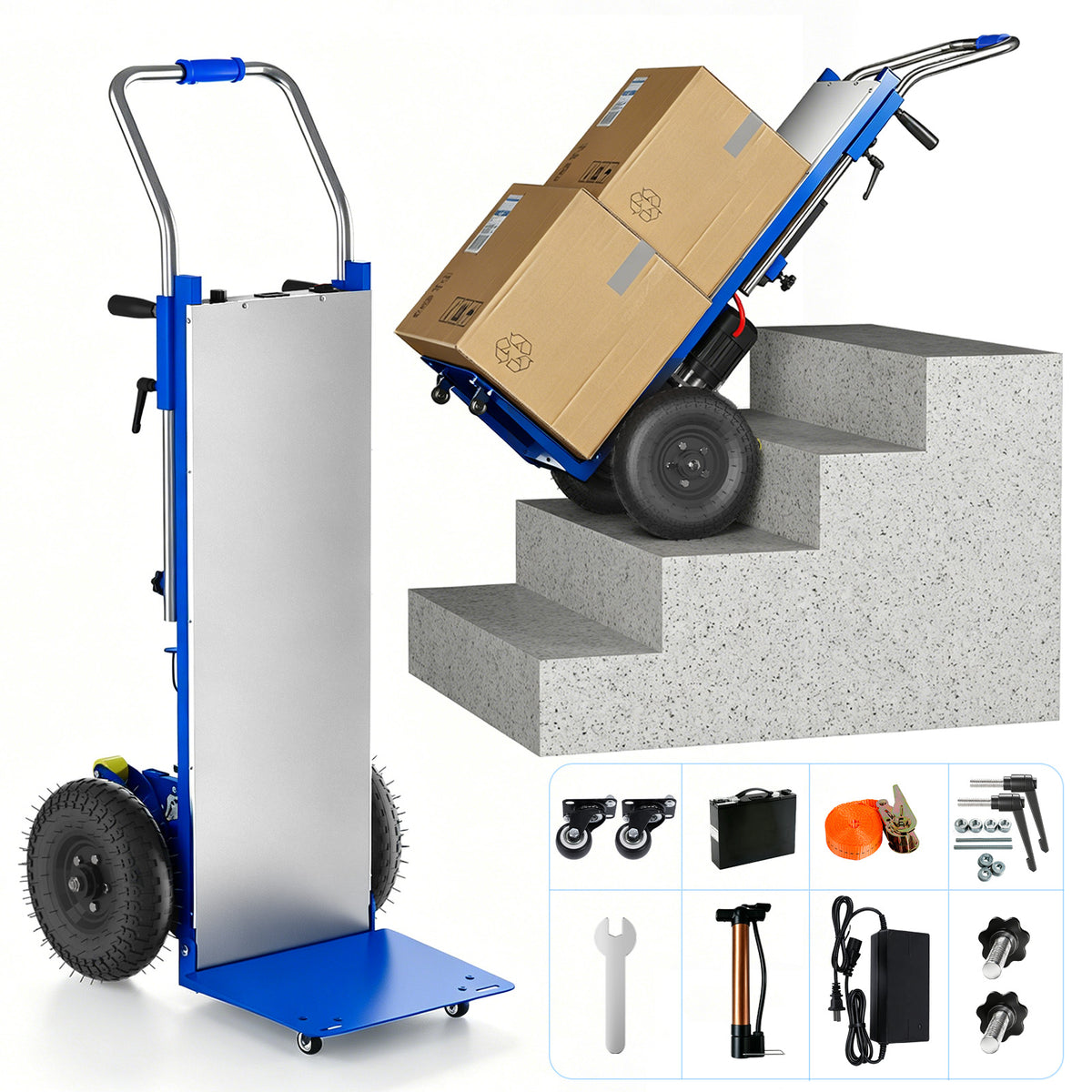 Ecojoy Electric Stair Climbing Dolly, 900lbs Capacity Stair Climbing Hand Trucks, 1200W Powered Electric Dolly for Stairs, with Folding Handle & Pneumatic Wheels & 4M Safety Rope