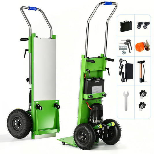 Ecojoy Electric Stair Climbing Dolly, Foldable Hand Truck with 1200W Motor | 4m Safety Rope, Large Load Capacity, Foldable Design, Powered Stair Climbing, Furniture & Warehouse Use, Green