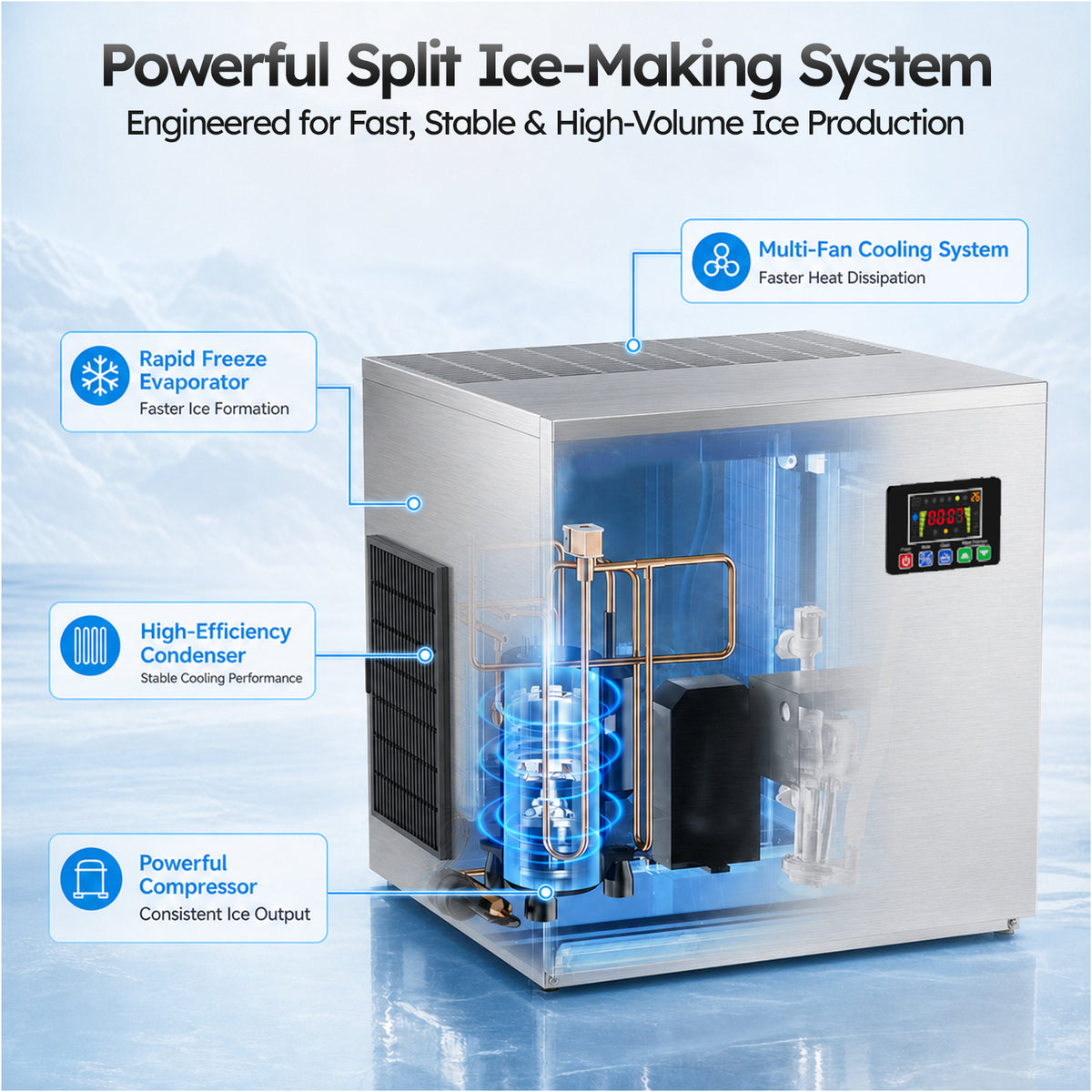 Ecojoy 680 lbs/24H Commercial Ice Maker with 560 lbs Ice Storage Bin, ETL Certified, 110V Ice Machine with 12-Level Thickness Control, Self-Cleaning for Restaurants, Bars, Cafes and Hotels