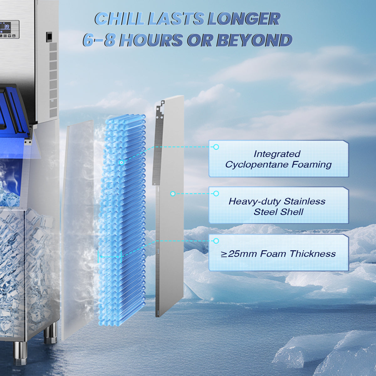 Ecojoy Commercial Ice Maker 550 Lbs/24H, 360 Lbs Large Storage Air-Cooled Commercial Ice Machine