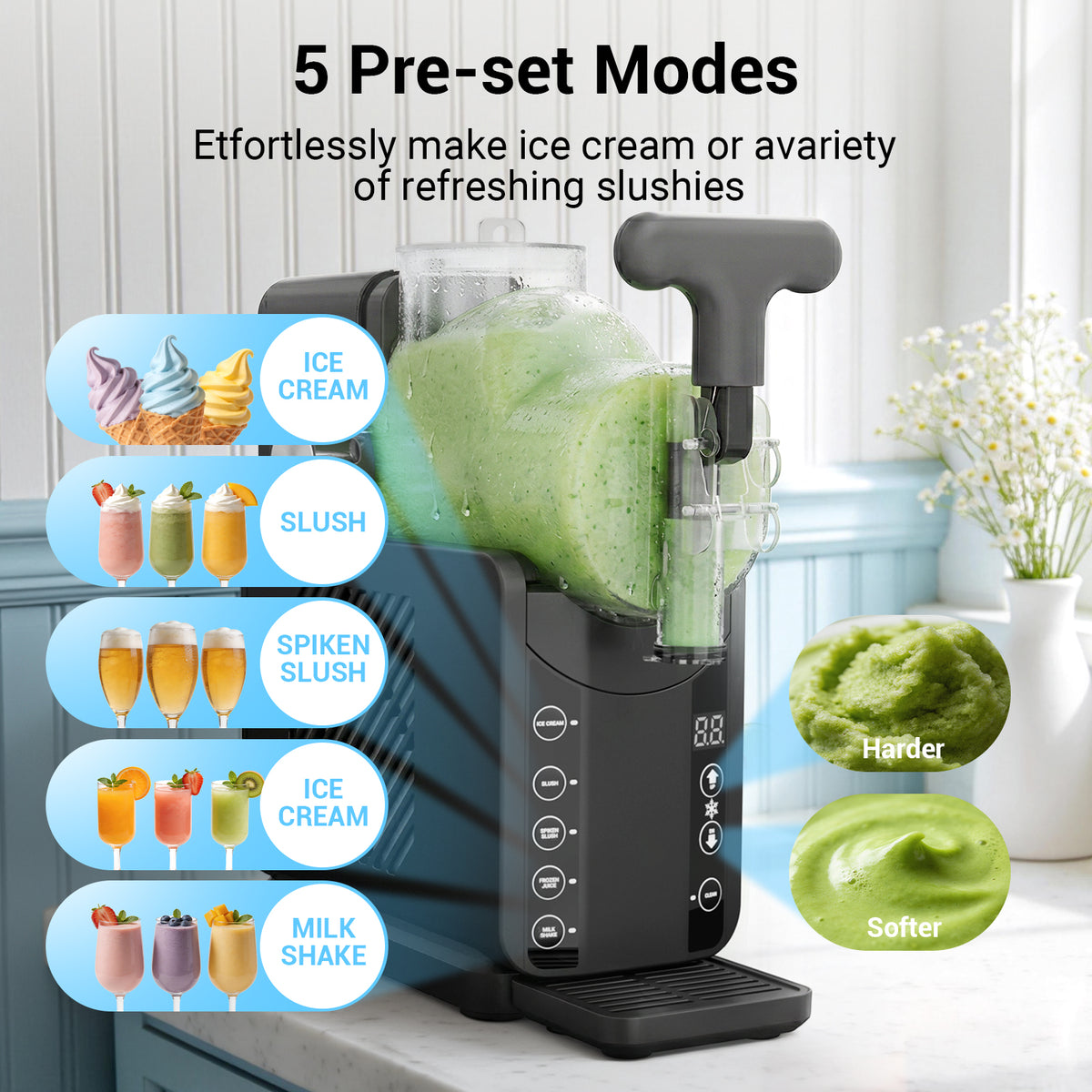 Ecojoy Slushie Machine for Home - No Ice Needed, Fast 5-Min Freeze, Auto-Clean, 5 Preset Modes | Frozen Margaritas, Cocktails, Smoothies, Frappés, Ice Cream