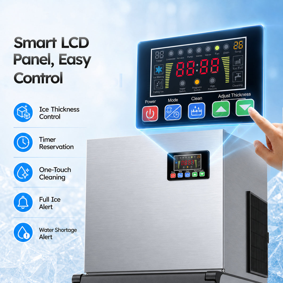 Ecojoy 680 lbs/24H Commercial Ice Maker with 560 lbs Ice Storage Bin, ETL Certified, 110V Ice Machine with 12-Level Thickness Control, Self-Cleaning for Restaurants, Bars, Cafes and Hotels