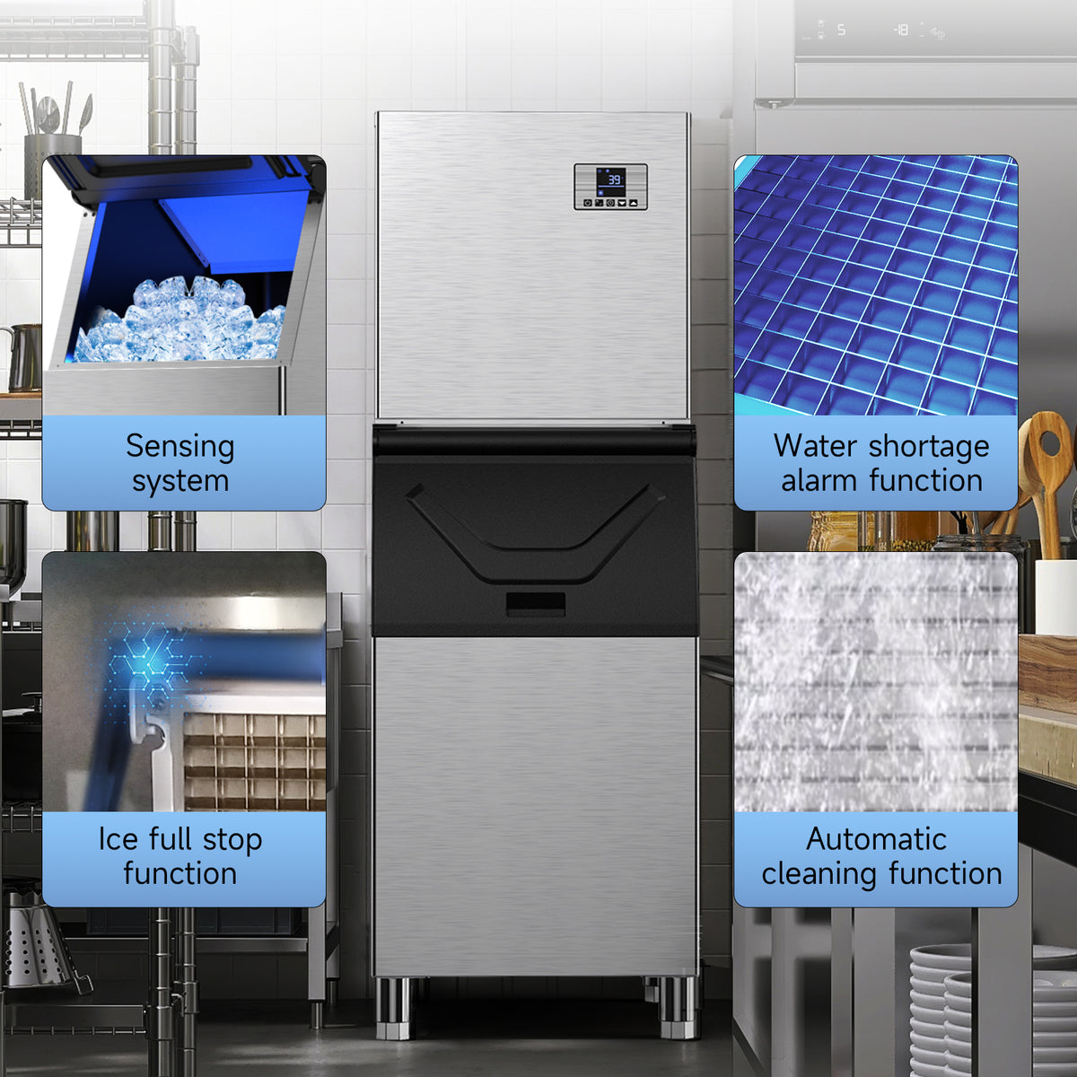 Ecojoy Commercial Ice Maker 550 Lbs/24H, 360 Lbs Large Storage Air-Cooled Commercial Ice Machine