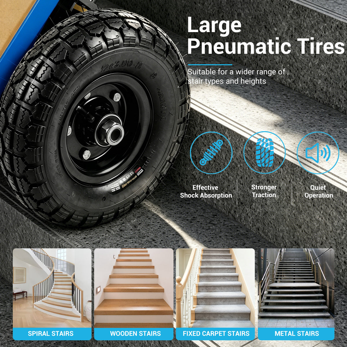 Ecojoy Electric Stair Climbing Dolly, 900lbs Capacity Stair Climbing Hand Trucks, 1200W Powered Electric Dolly for Stairs, with Folding Handle & Pneumatic Wheels & 4M Safety Rope