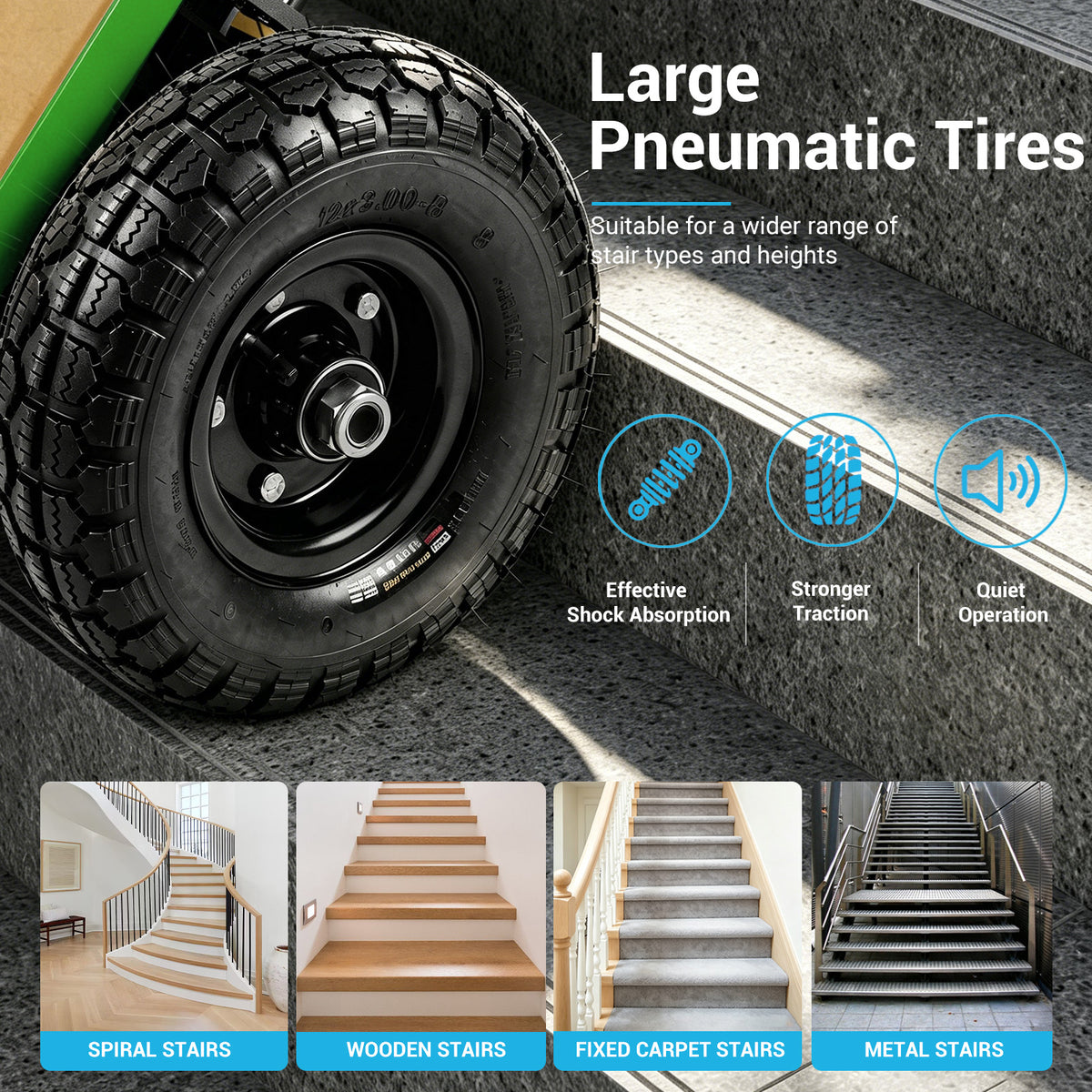 Ecojoy Electric Stair Climbing Dolly, Foldable Hand Truck with 1200W Motor | 4m Safety Rope, Large Load Capacity, Foldable Design, Powered Stair Climbing, Furniture & Warehouse Use, Green