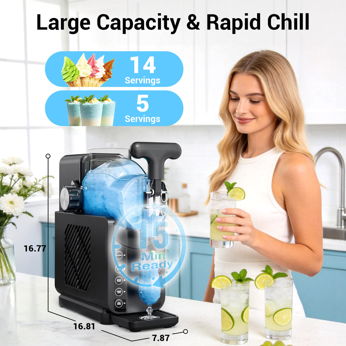 Ecojoy Slushie Machine for Home - No Ice Needed, Fast 5-Min Freeze, Auto-Clean, 5 Preset Modes | Frozen Margaritas, Cocktails, Smoothies, Frappés, Ice Cream