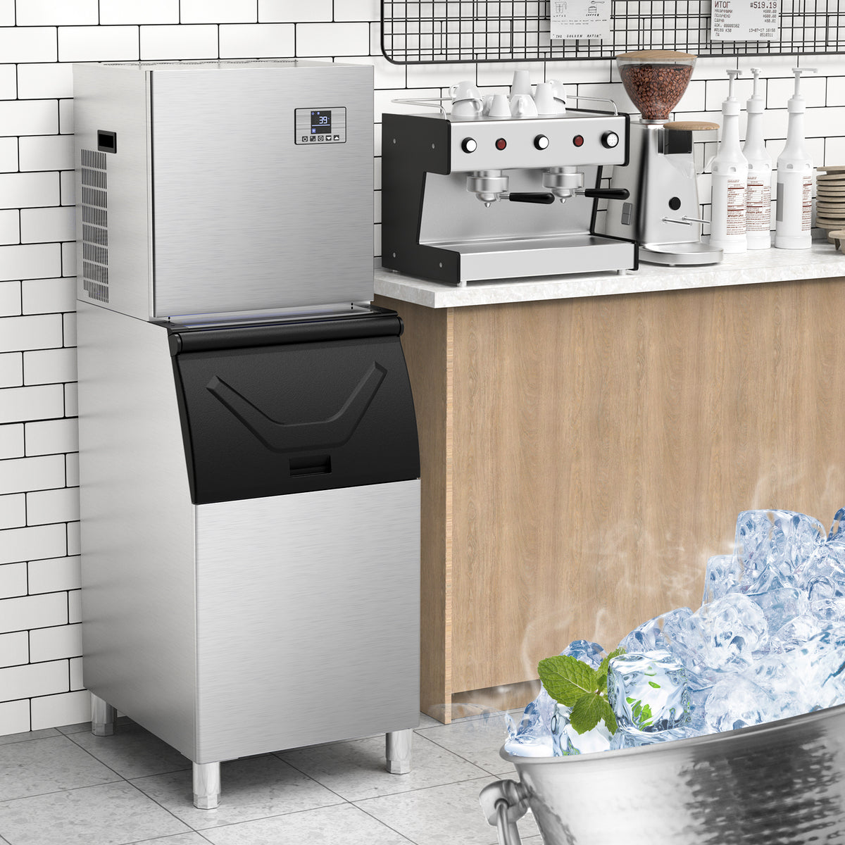 Ecojoy Commercial Ice Maker 550 Lbs/24H, 360 Lbs Large Storage Air-Cooled Commercial Ice Machine