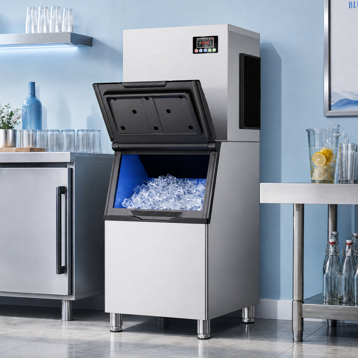 Ecojoy 680 lbs/24H Commercial Ice Maker with 560 lbs Ice Storage Bin, ETL Certified, 110V Ice Machine with 12-Level Thickness Control, Self-Cleaning for Restaurants, Bars, Cafes and Hotels