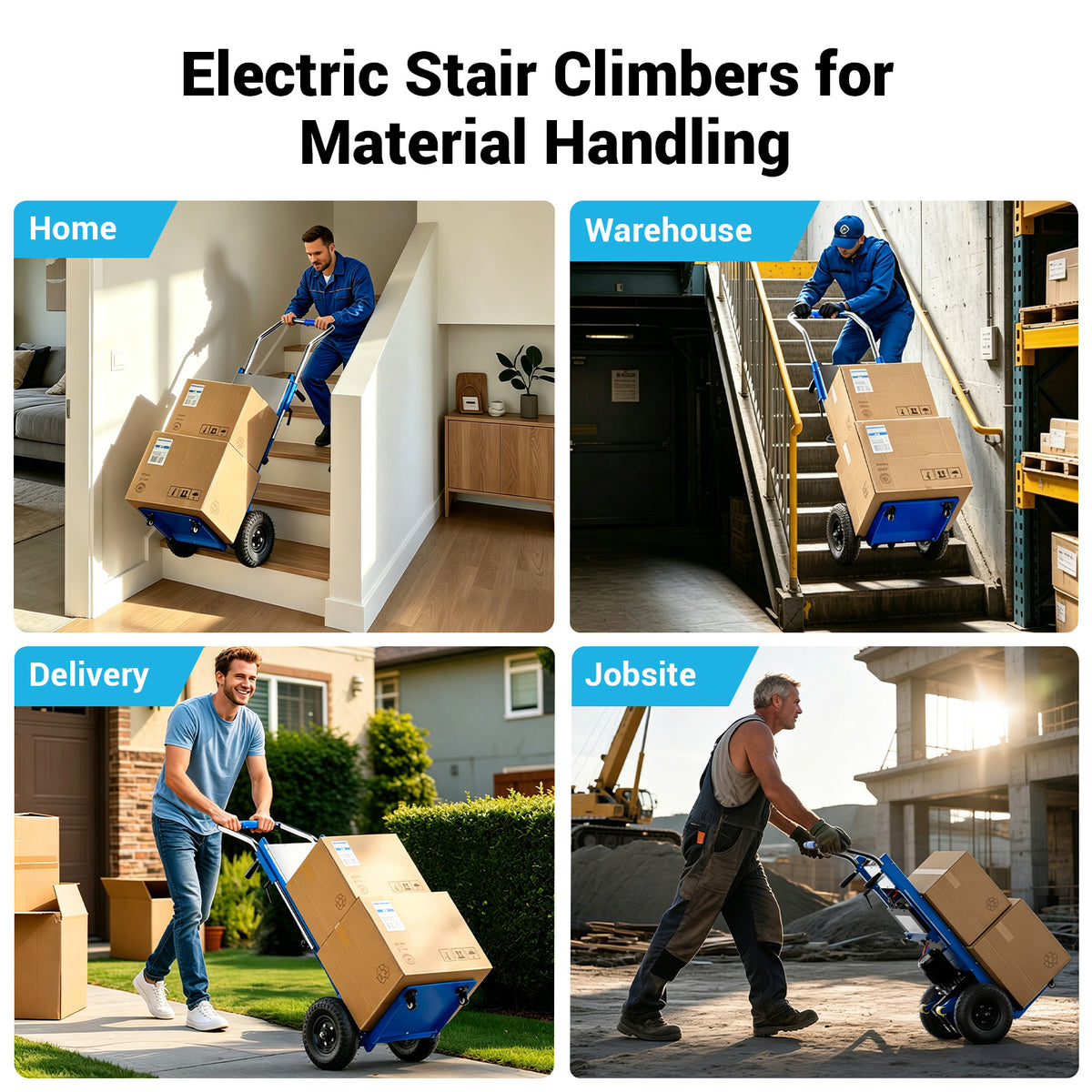 Ecojoy Electric Stair Climbing Dolly, 900lbs Capacity Stair Climbing Hand Trucks, 1200W Powered Electric Dolly for Stairs, with Folding Handle & Pneumatic Wheels & 4M Safety Rope
