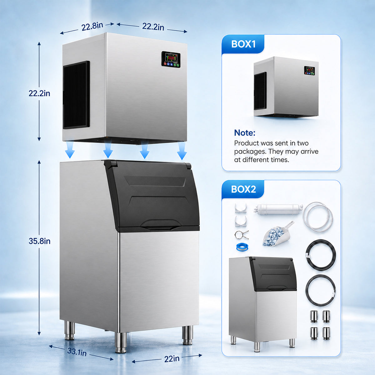 Ecojoy 680 lbs/24H Commercial Ice Maker with 560 lbs Ice Storage Bin, ETL Certified, 110V Ice Machine with 12-Level Thickness Control, Self-Cleaning for Restaurants, Bars, Cafes and Hotels