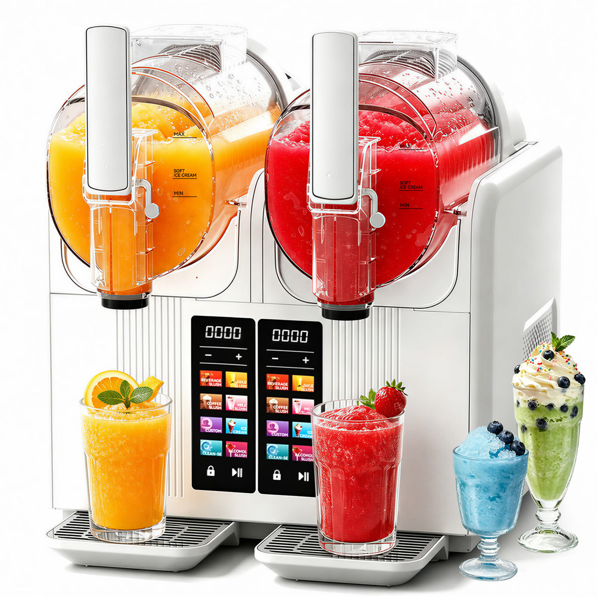 Ecojoy Slushy Maker, 8-in-1 Frozen Drink Maker, 2.4L*2 Slushie Machine with Fast 15-Min Freezing, Margarita Machine for Home Parties