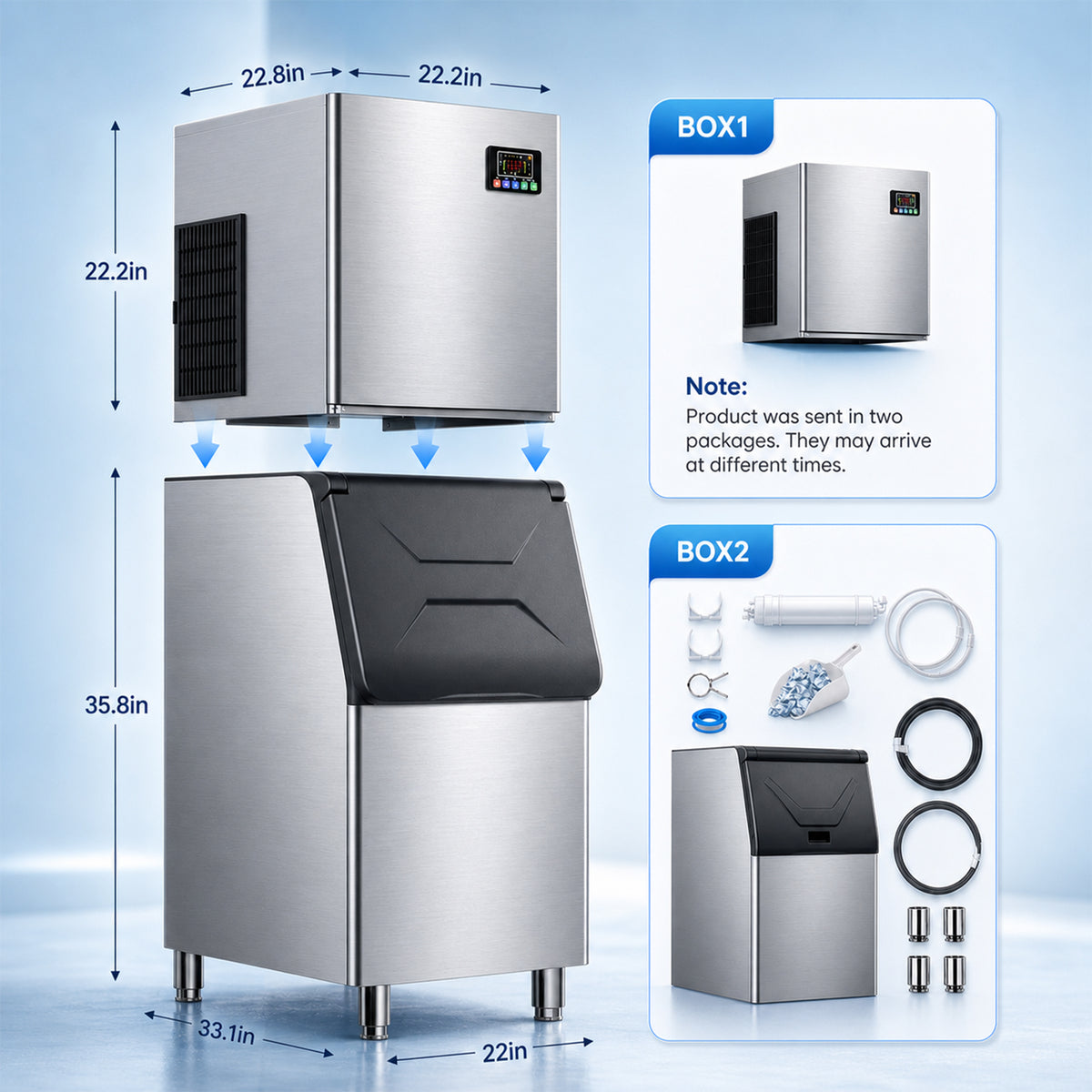Ecojoy 760 lbs/24H Commercial Ice Maker Machine with 560 lbs Storage Bin, ETL-Certified Industrial Ice Machine, Self-Cleaning, 10–15-Minute Ice Cycles for Restaurants, Bars & Cafes