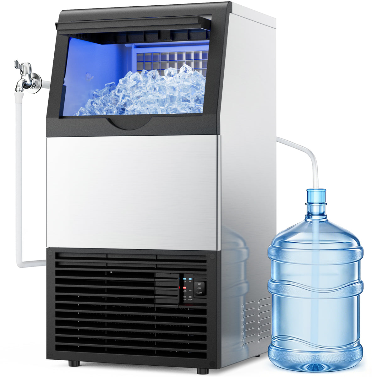 Ecojoy Commercial Ice Maker Machine, 100 lbs/24h with 33 lbs Storage, Built-in/Freestanding/Under Counter, 36 Cubes per Cycle, Stainless Steel Ice Maker with LED Display & Self-Cleaning for Home
