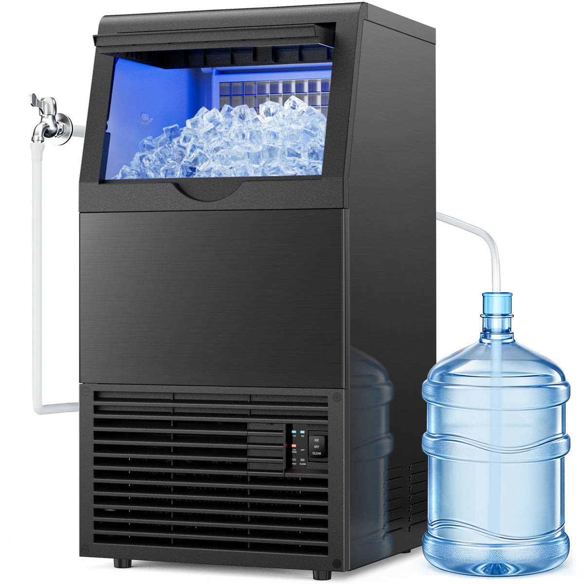 Ecojoy Commercial Ice Maker Machine, 100lbs/24H Stainless Steel Under Counter ice Machine with 33lbs Ice Storage Capacity, Freestanding Ice Maker