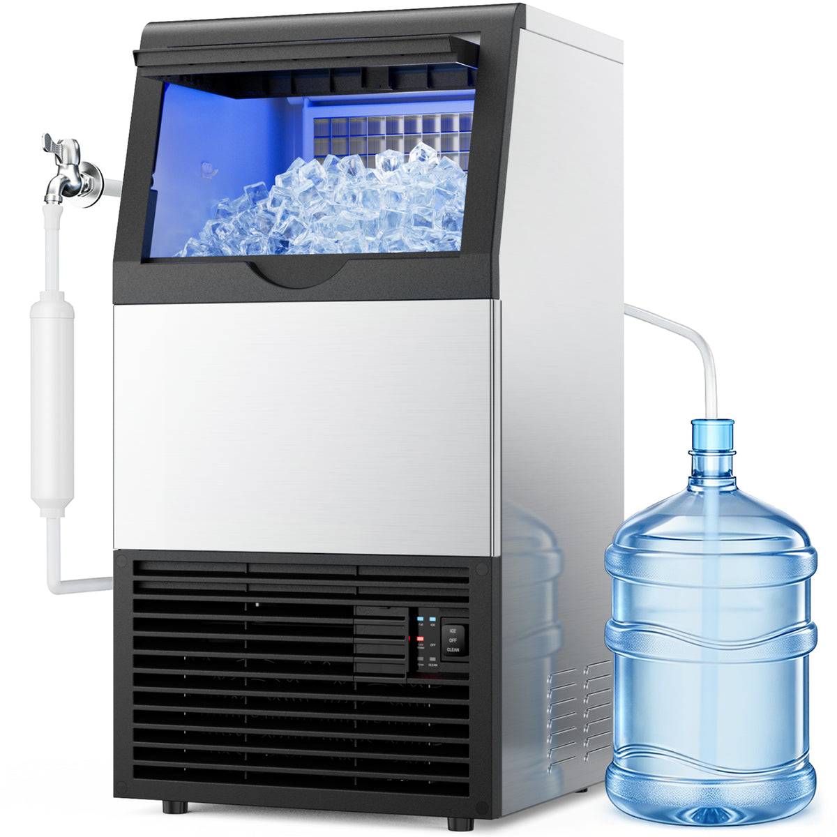 Ecojoy Commercial Ice Maker Machine, 100 lbs/24H Ice Production, 19-33 lbs Storage Bin, 45 Cubes per Cycle, Stainless Steel Under Counter & Freestanding Ice Maker with LED Display, Self-Cleaning