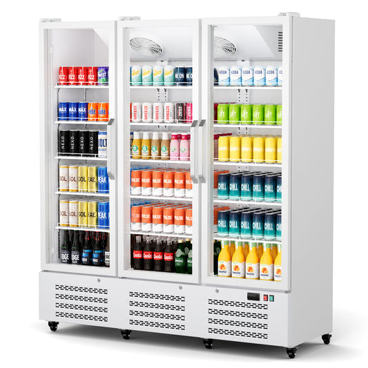 Ecojoy 56 Cu. Ft. Commercial Beverage Refrigerator, Triple Glass Door Display Cooler with 15 adjustable shelves, Door Lock, For Shop Restaurant bar, Upright Merchandiser, Digital Temperature Control
