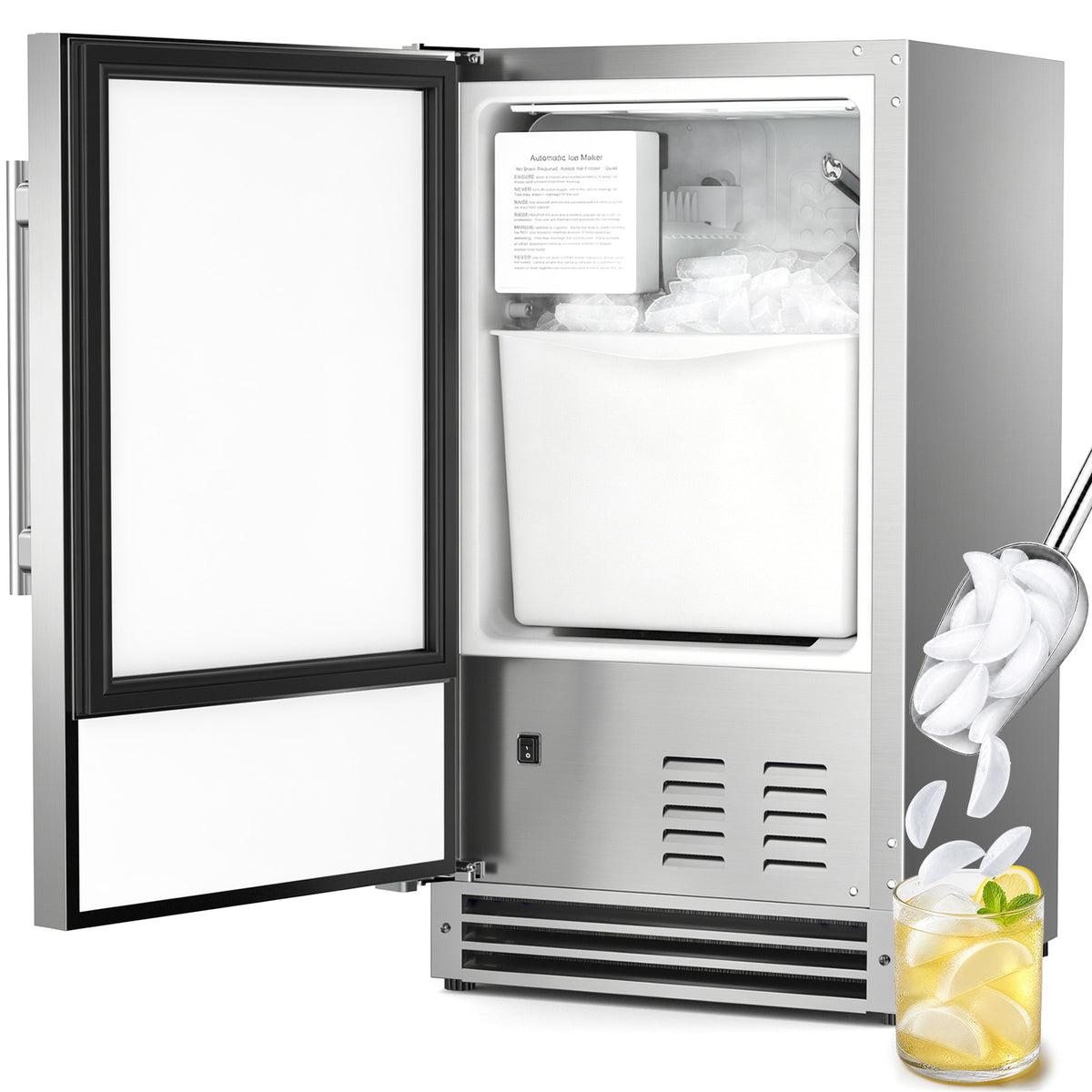 Ecojoy Under Counter Ice Maker Machine, 25 Lbs/24H Crescent Ice Machine No Drain Required, 22 Lbs Ice Storage, Built-in or Freestanding Ice Machine, Full Stainless Steel Ice Maker for Home Kitchen