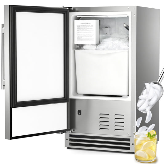 Ecojoy Under Counter Ice Maker Machine, 25 Lbs/24H Crescent Ice Machine No Drain Required, 22 Lbs Ice Storage, Built-in or Freestanding Ice Machine, Full Stainless Steel Ice Maker for Home Kitchen