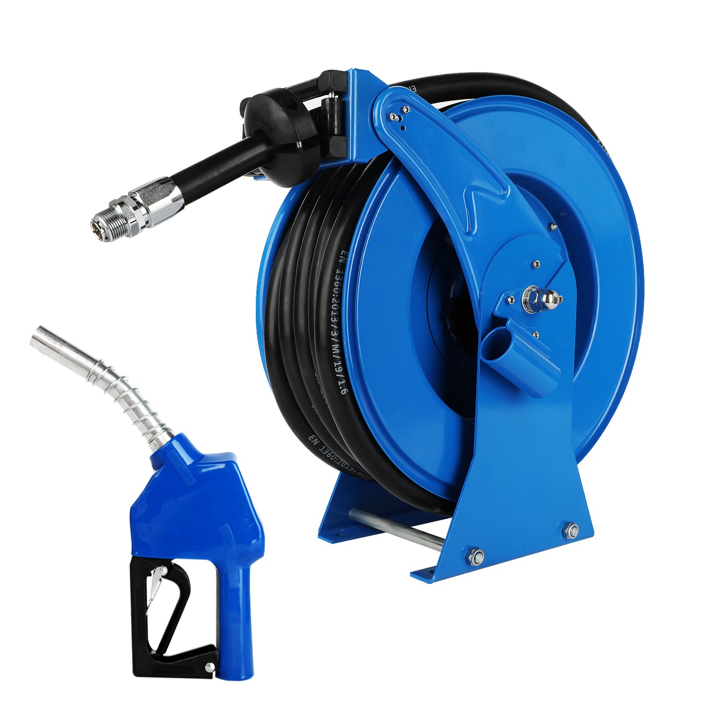 Retractable Fuel Hose Reel with Refueling Nozzle Gun, 3/4" x 50ft Spring Driven Diesel Hose Reel 300 PSI Industrial Auto Swivel Heavy Duty Steel Construction Reel for Ship Vehicle Tank Truck