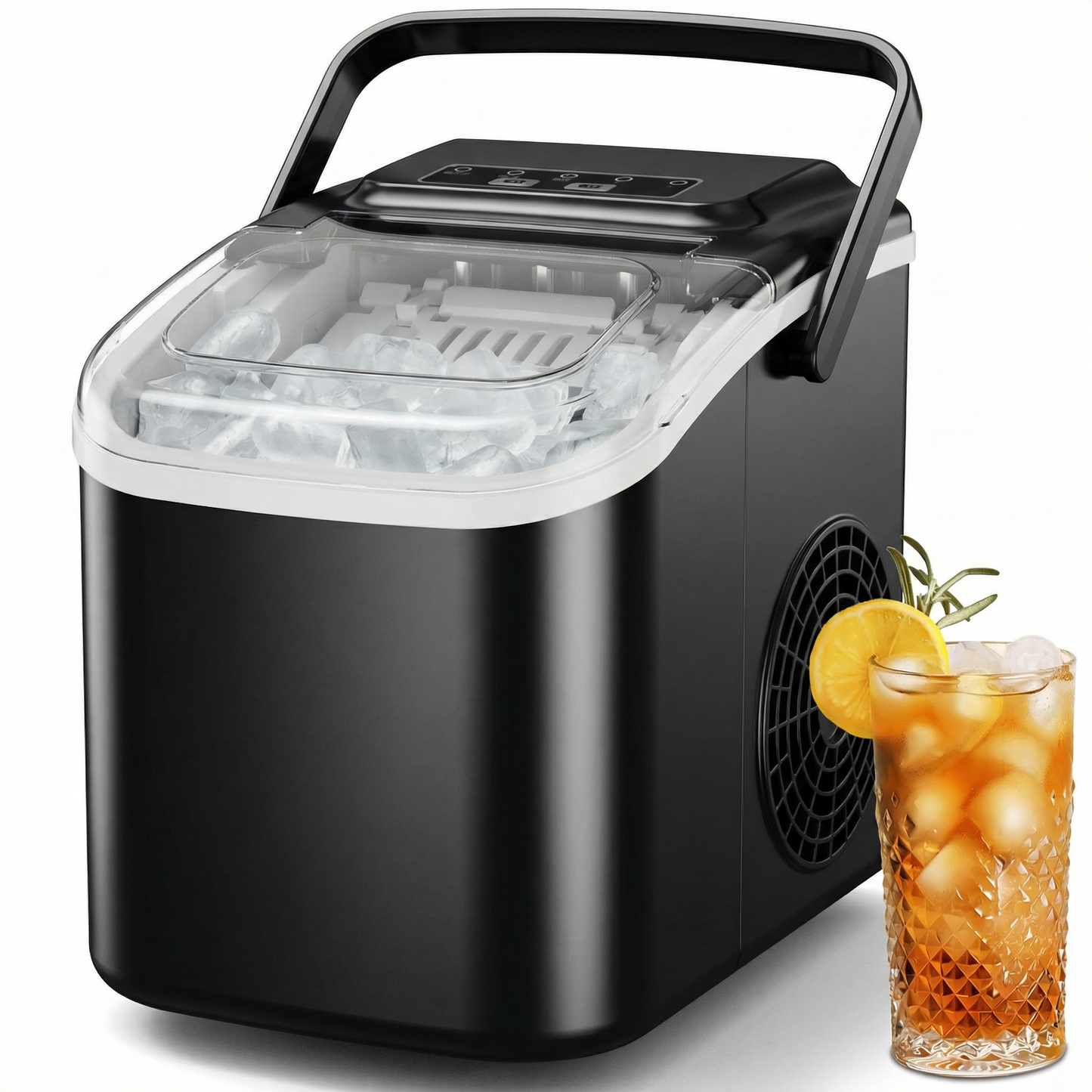 Ecojoy Countertop Ice Maker with Handle,Portable Ice Machine with Basket and Scoop, 8 Bullet Ice In 6 Mins, 26Lbs/24H, Self-Cleaning