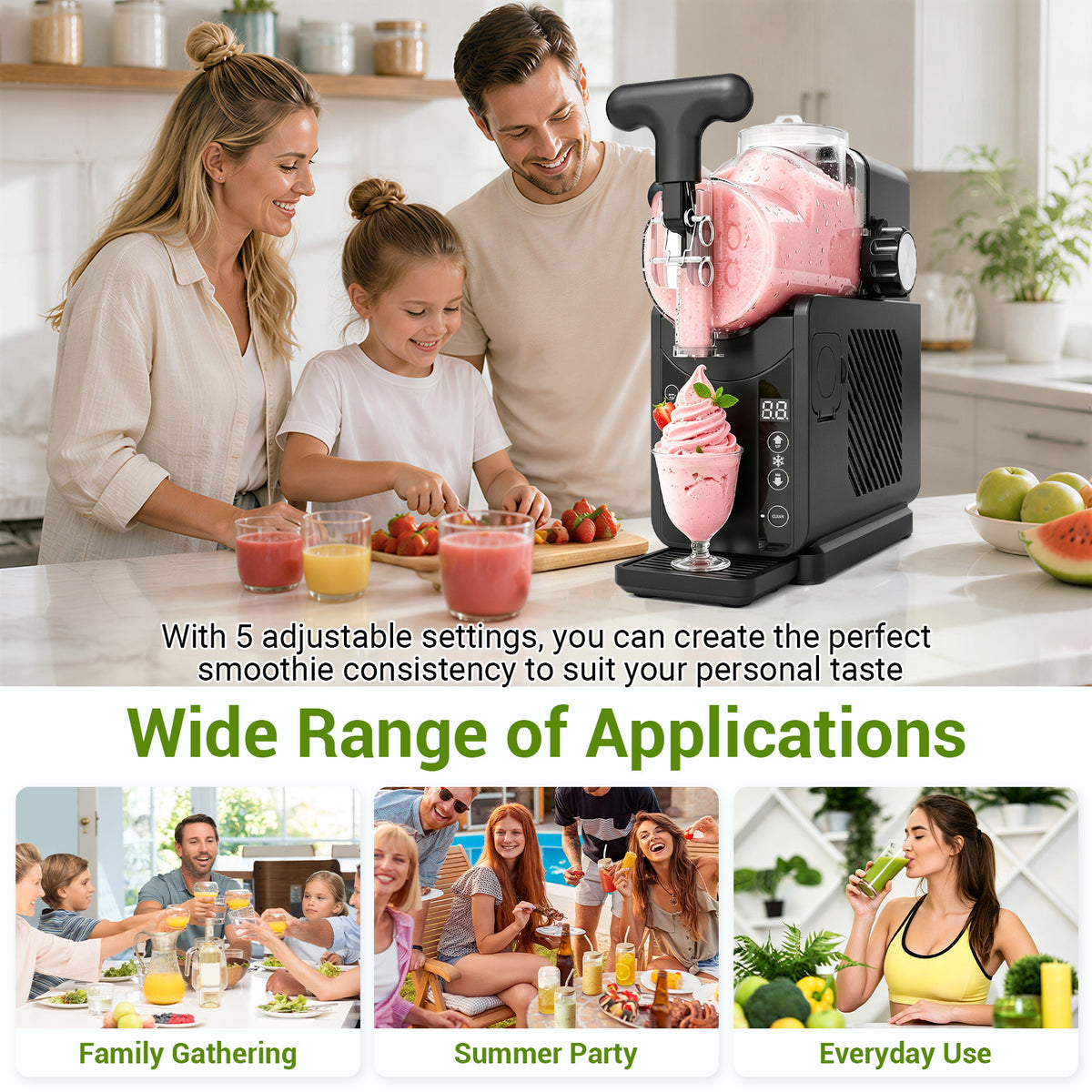 Ecojoy Slushie Machines, 5-in-1 Frozen Drink Maker & Ice Cream Maker with LED Display, Adjustable Hardness, Easy Clean, Large Capacity Slushy Machine