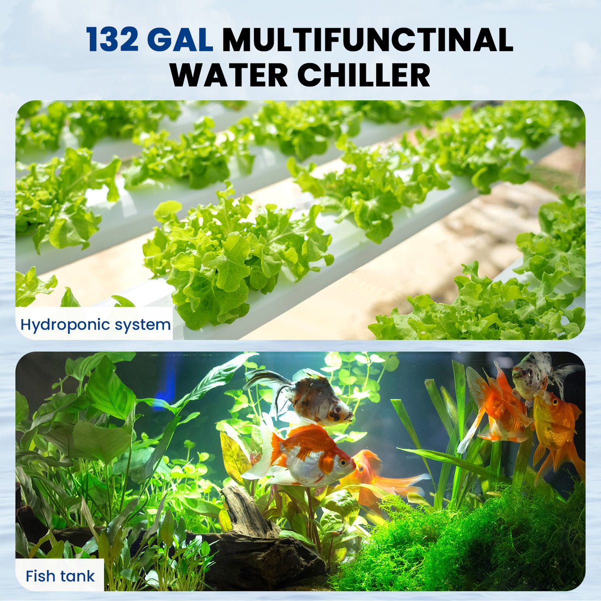 Ecojoy 1/2 HP Aquarium Chiller, Quiet Fish Tank Water Chiller 100-132 Gal Energy-Saving Aquarium Cooler with Pump & Tubing for Large Saltwater Freshwater Axolotl Coral Reef Hydroponic Systems