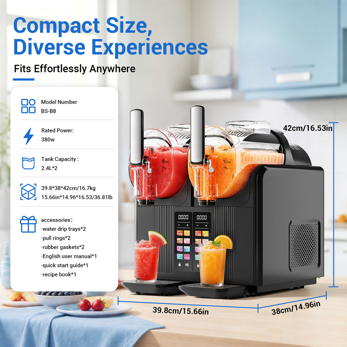 Ecojoy 8-in-1 Commercial Slushie Maker & Frozen Drink Machine 2.4L*2 Stainless Steel Countertop Margarita Maker with Auto-Clean LED Display for Slush Ice Cream Cocktails Milkshakes Smoothies