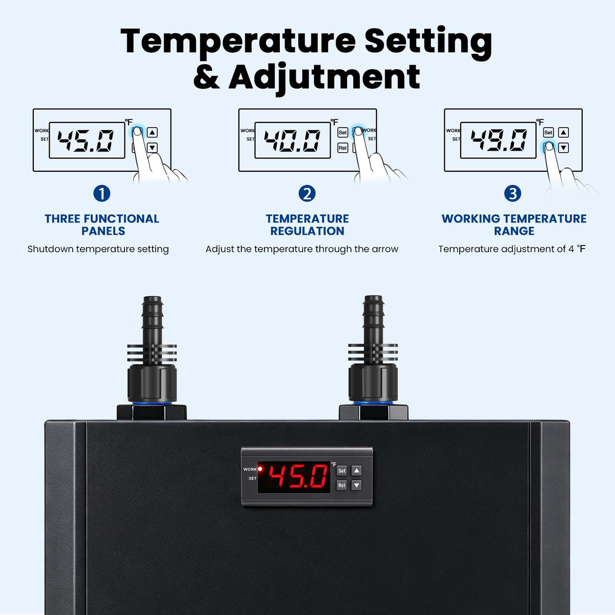 Ecojoy 1/2 HP Aquarium Chiller, Quiet Fish Tank Water Chiller 100-132 Gal Energy-Saving Aquarium Cooler with Pump & Tubing for Large Saltwater Freshwater Axolotl Coral Reef Hydroponic Systems