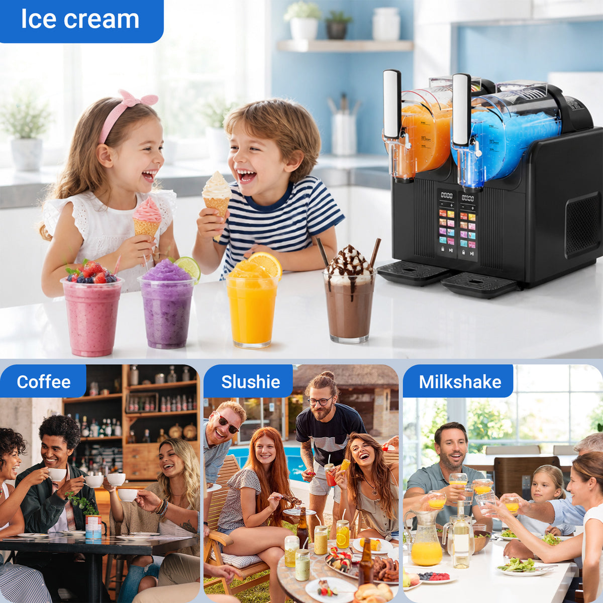 Ecojoy 8-in-1 Commercial Slushie Maker & Frozen Drink Machine 2.4L*2 Stainless Steel Countertop Margarita Maker with Auto-Clean LED Display for Slush Ice Cream Cocktails Milkshakes Smoothies