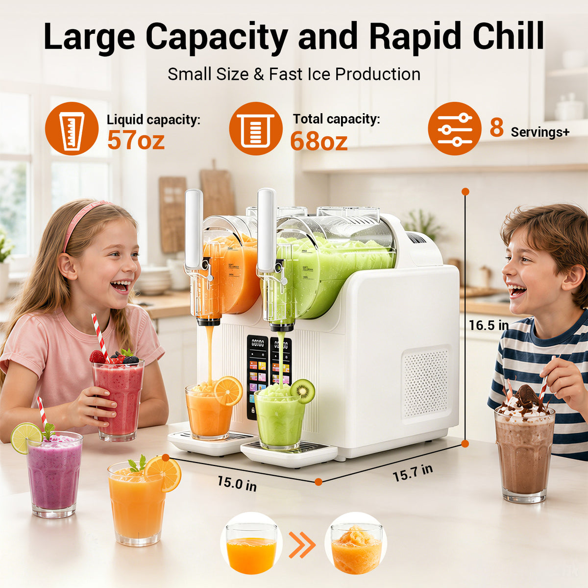 Ecojoy Slushie Machine No Ice Needed, 54oz X 2 Liquid Capacity Frozen Drink Maker & Slushy Machine, Soft Serve Ice Cream Maker with 8 Presets, Perfect for Frozen Margaritas, Frappes, Smoothies